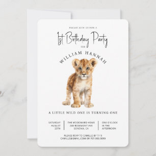 Cute Baby Lion Wild One 1st birthday Party Invitation