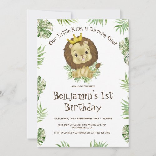 Cute Baby Lion Wild One Watercolor 1st Birthday Invitation