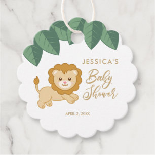 Cute baby lion with jungle leaves favor tags