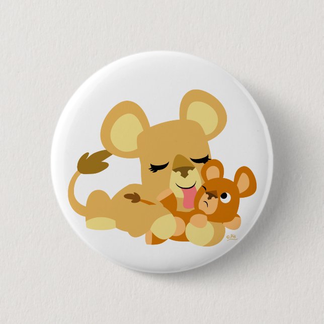 Cute Baby Lion's Bath Pinback Button (Front)
