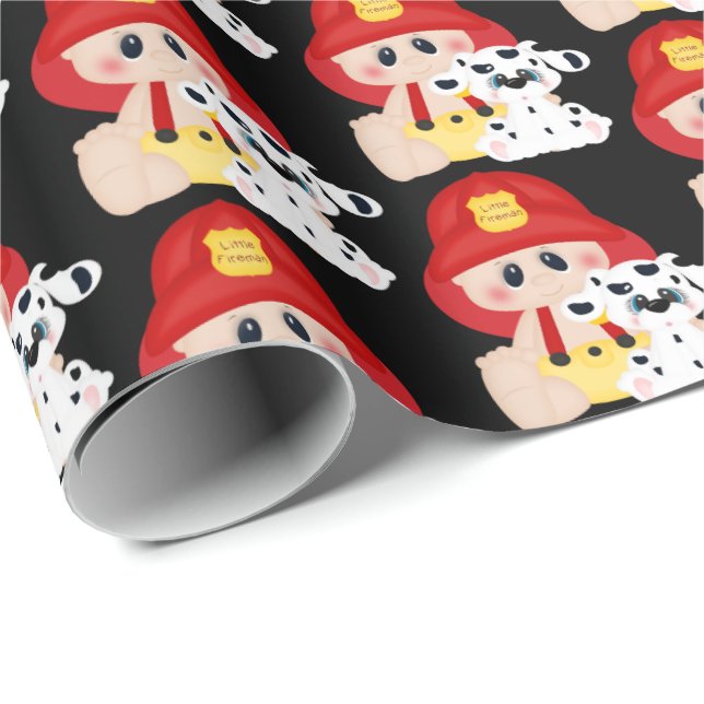 Cute baby little fireman tiled wrapping paper (Roll Corner)