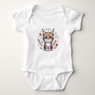 Cute Baby Lynx with Flowers Baby Bodysuit