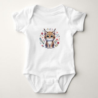Cute Baby Lynx with Flowers Baby Bodysuit