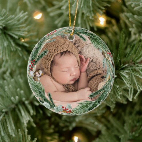 Cute Baby Magical First Christmas Photo Ceramic Ornament