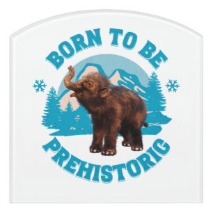 Cute Baby Mammoth Prehistoric Kids Birthday Door Sign