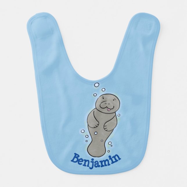 Cute baby manatee with bubbles illustration baby bib (Front)