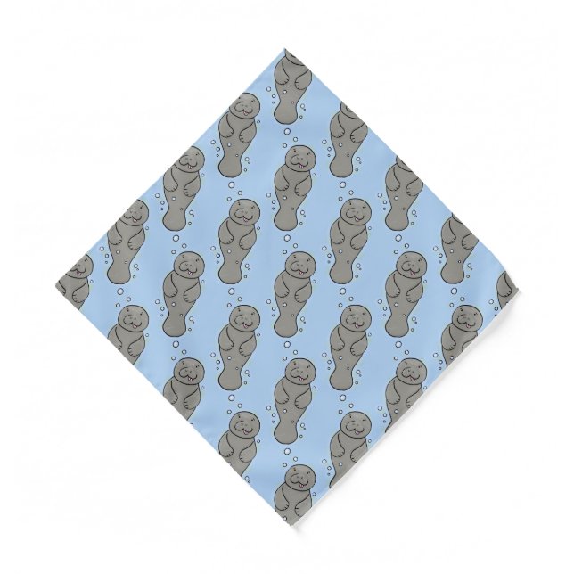 Cute baby manatee with bubbles illustration  bandana (Front)