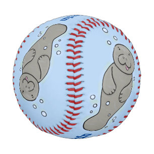 Cute baby manatee with bubbles illustration baseball