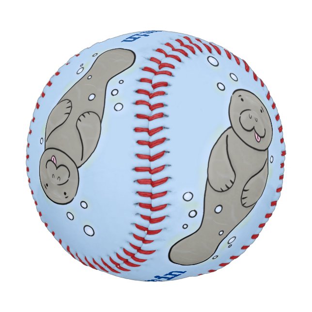 Cute baby manatee with bubbles illustration  baseball (Angled)