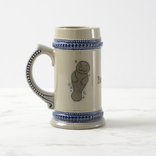 Cute baby manatee with bubbles illustration beer stein