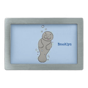 Cute baby manatee with bubbles illustration belt buckle