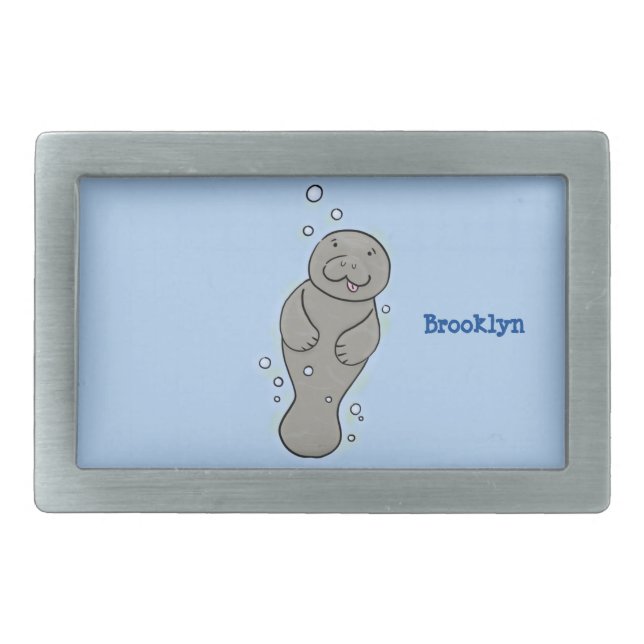 Cute baby manatee with bubbles illustration belt buckle (Front)