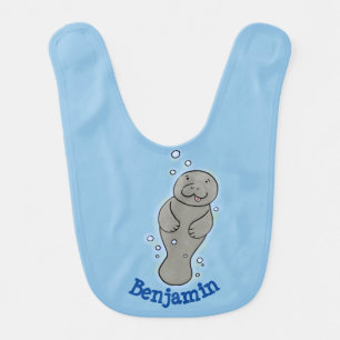 Cute baby manatee with bubbles illustration bib