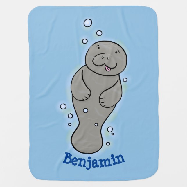 Cute baby manatee with bubbles illustration blanket (Front)
