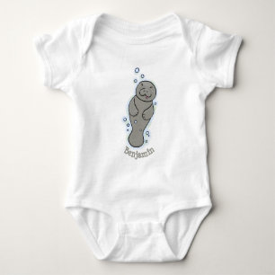 Cute baby manatee with bubbles illustration bodysuit