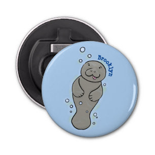 Cute baby manatee with bubbles illustration bottle opener