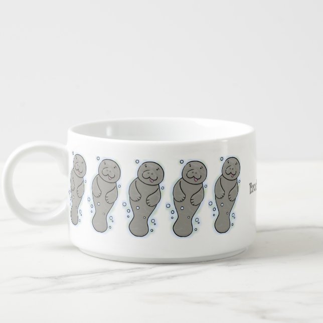 Cute baby manatee with bubbles illustration bowl (Right)