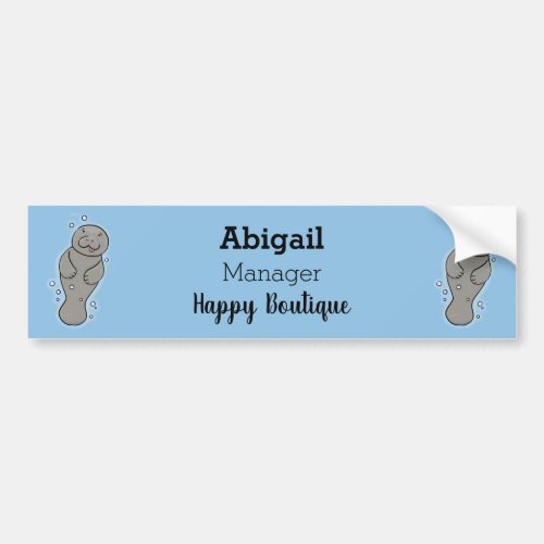 Cute baby manatee with bubbles illustration bumper sticker