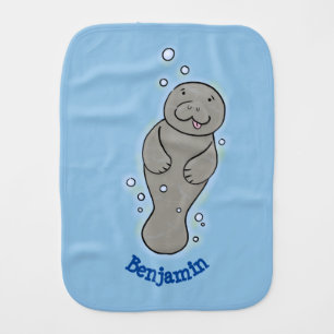 Cute baby manatee with bubbles illustration burp cloth
