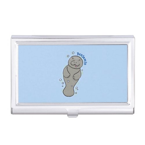 Cute baby manatee with bubbles illustration business card case