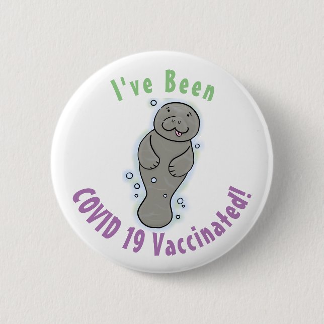 Cute baby manatee with bubbles illustration button (Front)