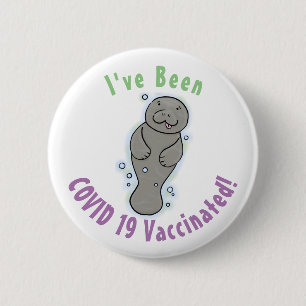 Cute baby manatee with bubbles illustration button