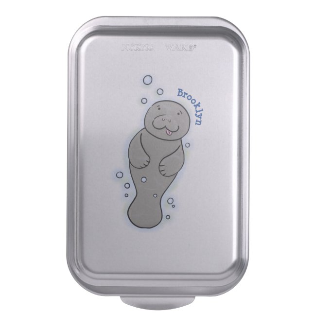 Cute baby manatee with bubbles illustration cake pan (Front Vertical)