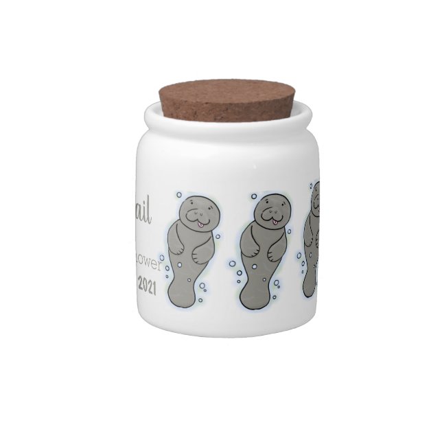 Cute baby manatee with bubbles illustration candy jar (Right)