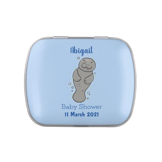 Cute baby manatee with bubbles illustration candy tin (Top)