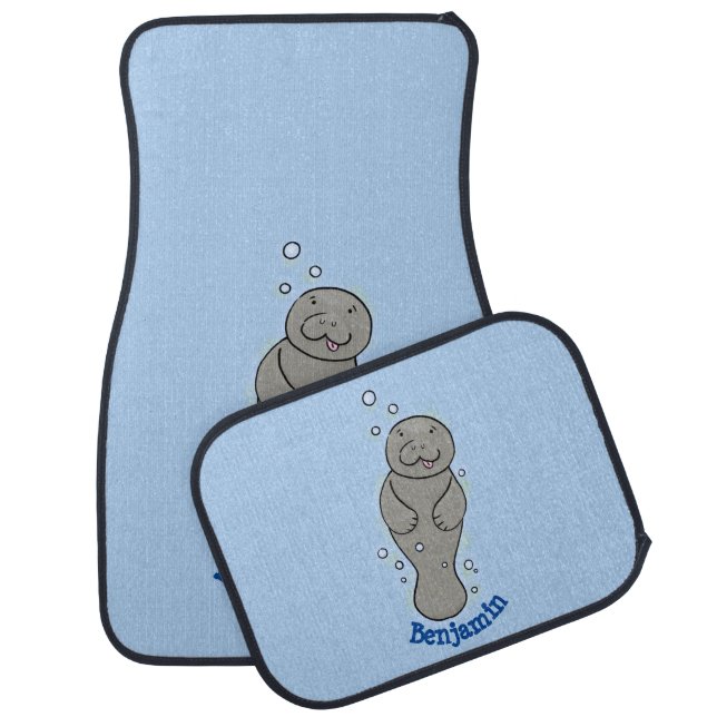 Cute baby manatee with bubbles illustration car floor mat (Set)