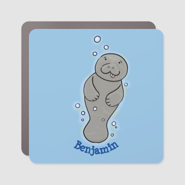 Cute baby manatee with bubbles illustration car magnet (Front)