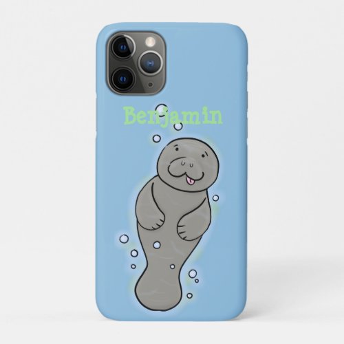 Cute baby manatee with bubbles illustration iPhone 11 pro case