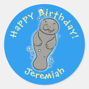 Cute baby manatee with bubbles illustration classic round sticker