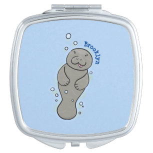 Cute baby manatee with bubbles illustration compact mirror