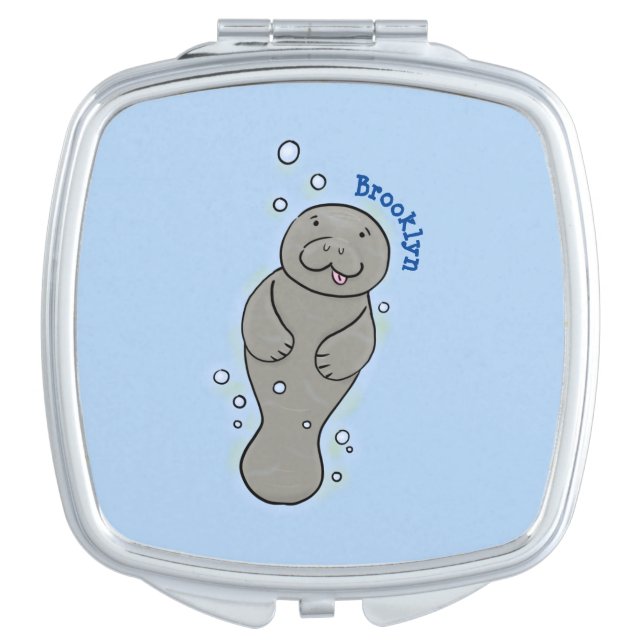Cute baby manatee with bubbles illustration compact mirror (Front)