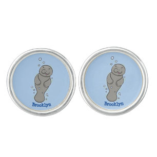 Cute baby manatee with bubbles illustration cufflinks