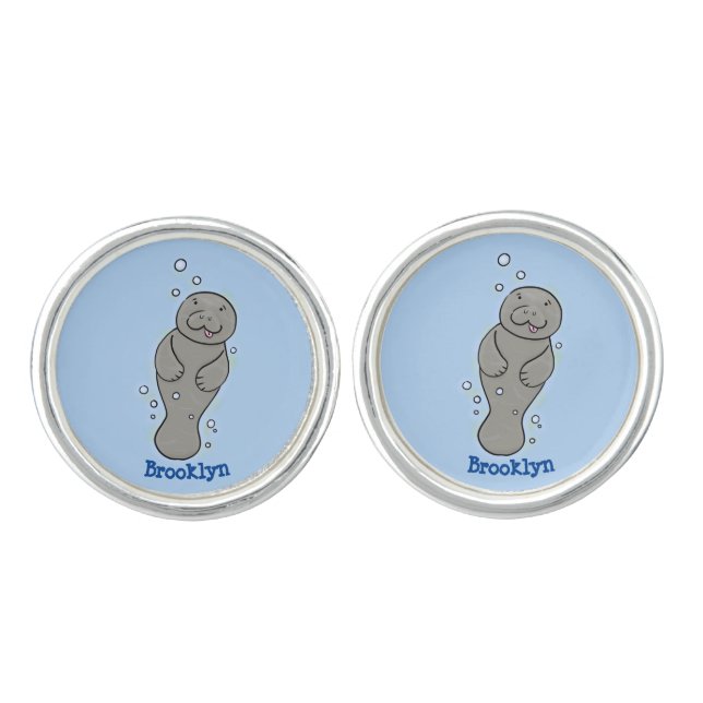 Cute baby manatee with bubbles illustration cufflinks (Front)