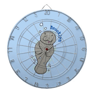 Cute baby manatee with bubbles illustration dart board
