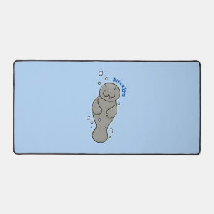 Cute baby manatee with bubbles illustration desk mat