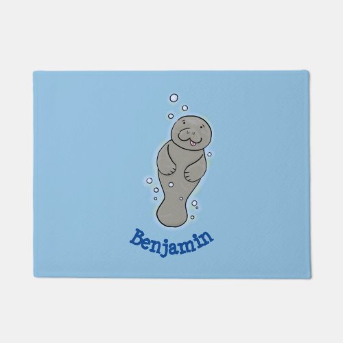 Cute baby manatee with bubbles illustration doormat