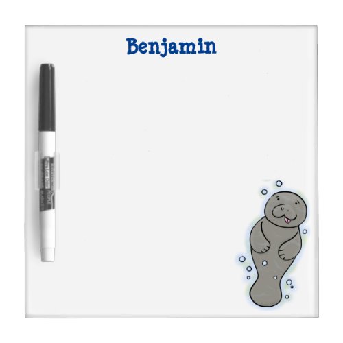 Cute baby manatee with bubbles illustration dry erase board