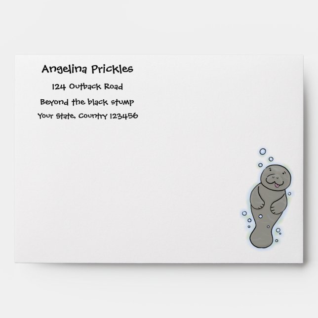 Cute baby manatee with bubbles illustration envelope (Front)