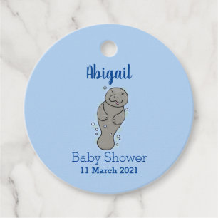 Cute baby manatee with bubbles illustration favor tags