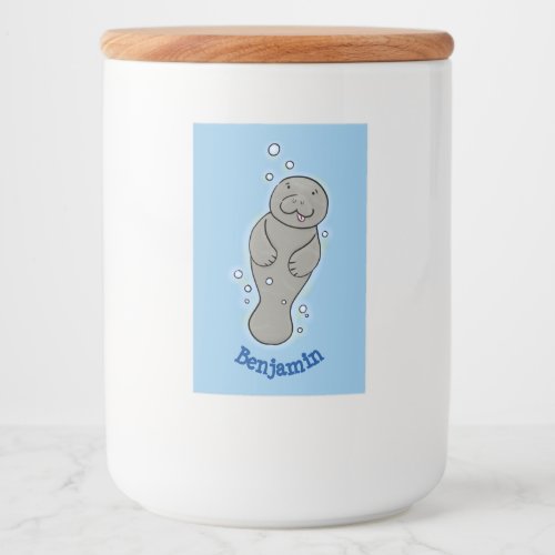 Cute baby manatee with bubbles illustration food label