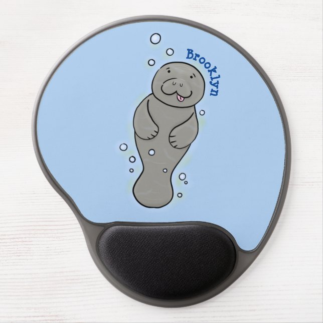Cute baby manatee with bubbles illustration gel mouse pad (Front)
