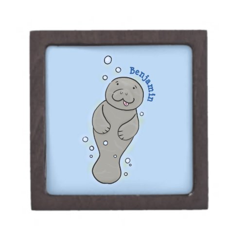 Cute baby manatee with bubbles illustration gift box