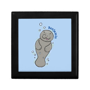 Cute baby manatee with bubbles illustration gift box