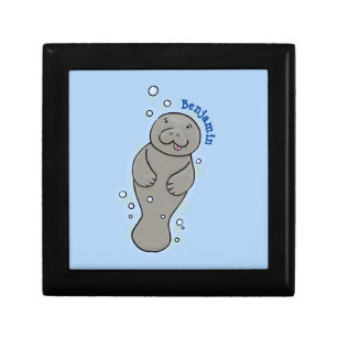 Cute baby manatee with bubbles illustration gift box