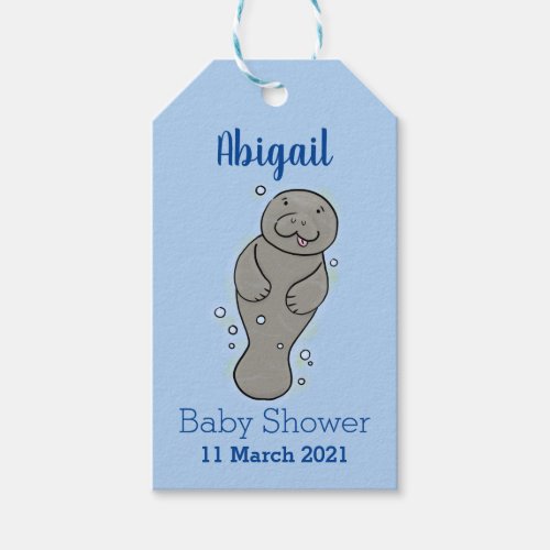 Cute baby manatee with bubbles illustration  gift tags