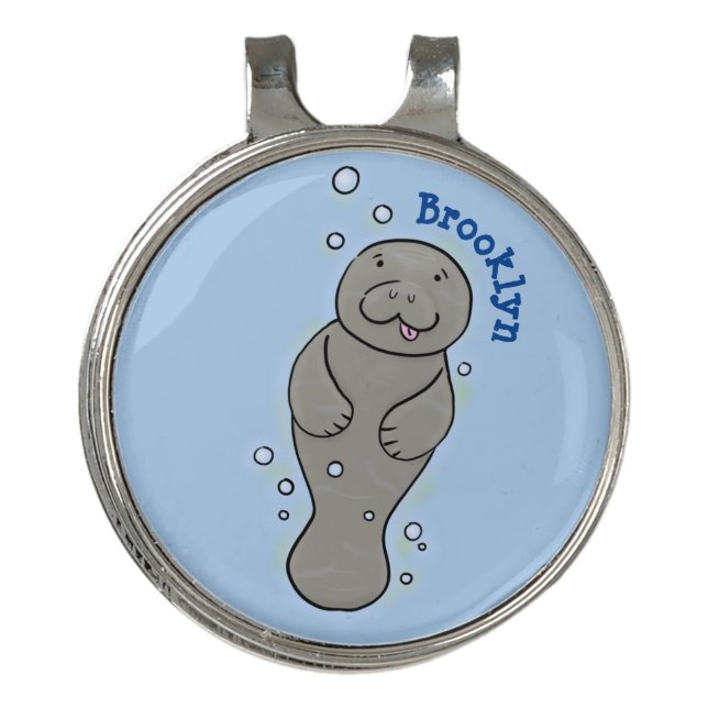 Cute baby manatee with bubbles illustration golf hat clip (Front)